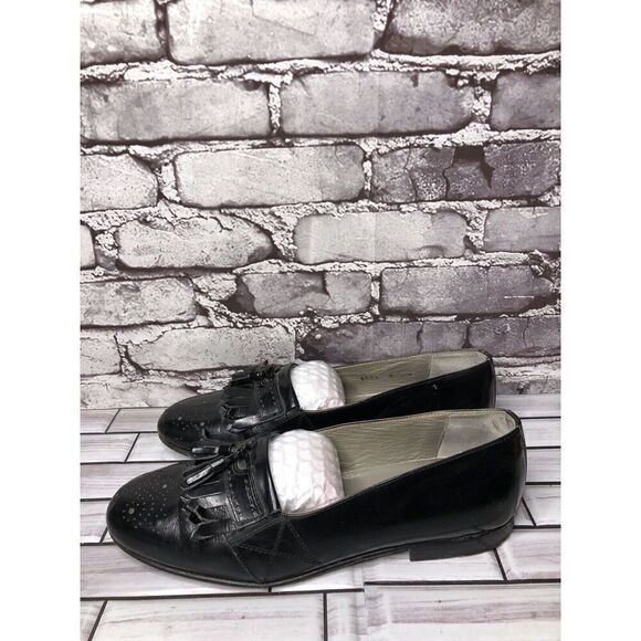 Antonio Monti Black Leather Kiltie Tassel Loafers Shoes Dress Shoes Men Sz 9M US - Picture 1 of 16